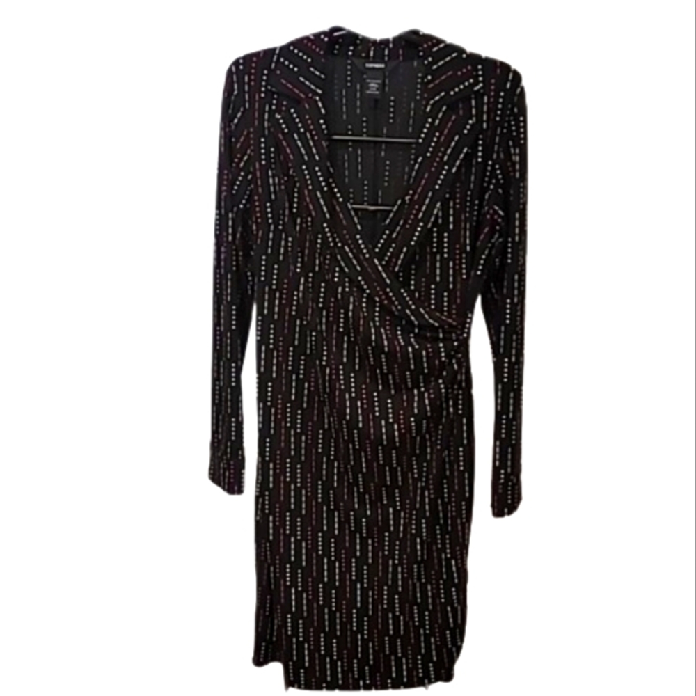 Express Faux Wrap Graphic Dress Black White Red 11/12